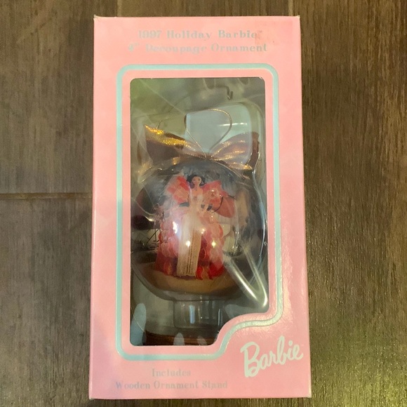 New in box;never opened 1997 Holiday Barbie 4” Decoupage Ornament included stand - Picture 1 of 12